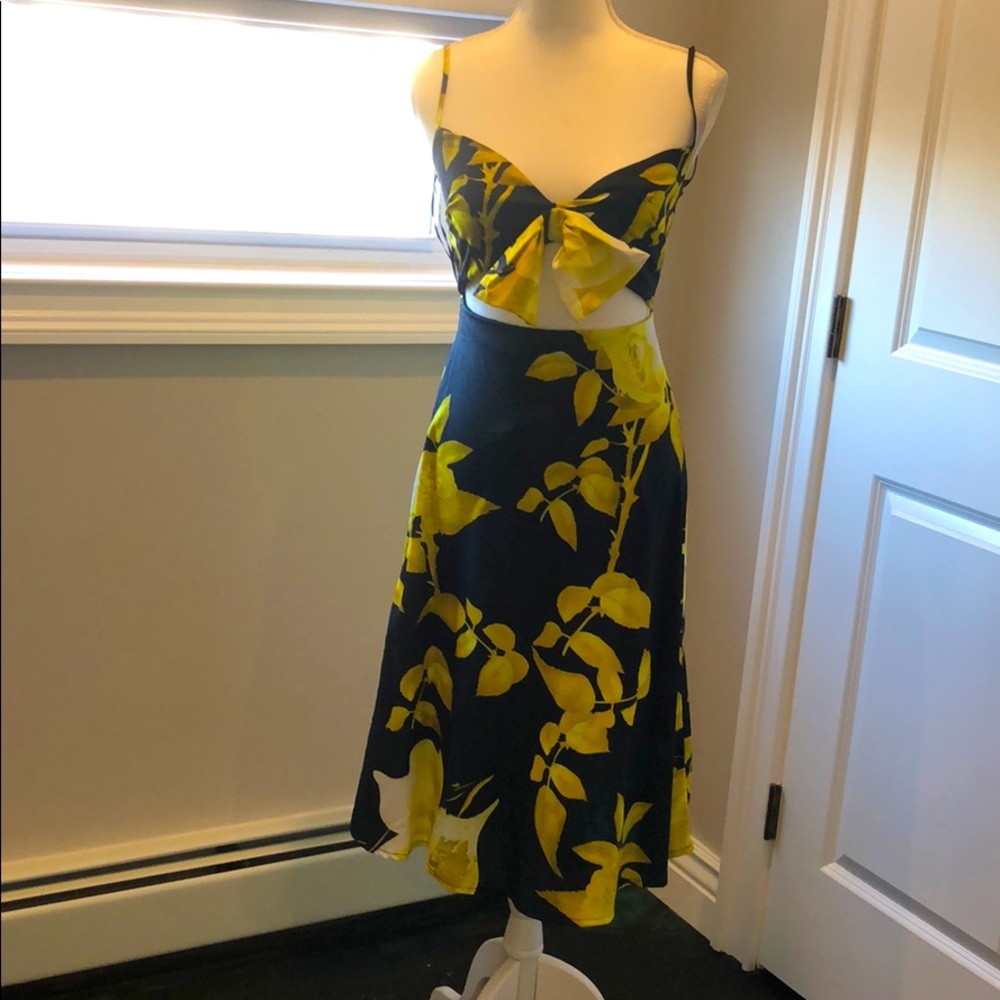Cutout Bow Detail Floral Midi Dress